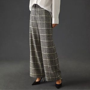 New Anthro Exquise Wide Leg High Rise Houndstooth Plaid Pants 1X